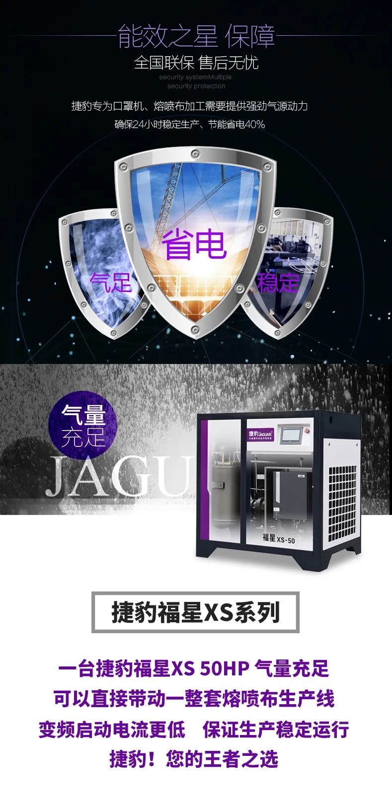 空压机优秀产品推介:捷豹永磁变频福星XS更适合熔喷布机、口罩机